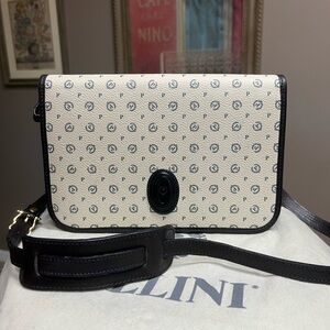 Pollini Cream and Black Patterned Crossbody Purse with Storage Bag